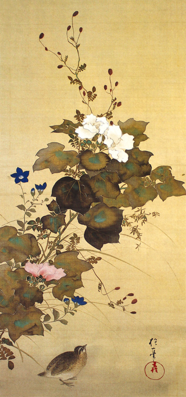 十二ヶ月花鳥図(八月芙蓉に鶉)