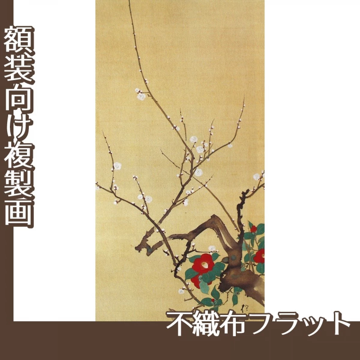 酒井抱一「十二ヶ月花鳥図(一月梅椿に鶯図)」【複製画:不織布フラット100g】