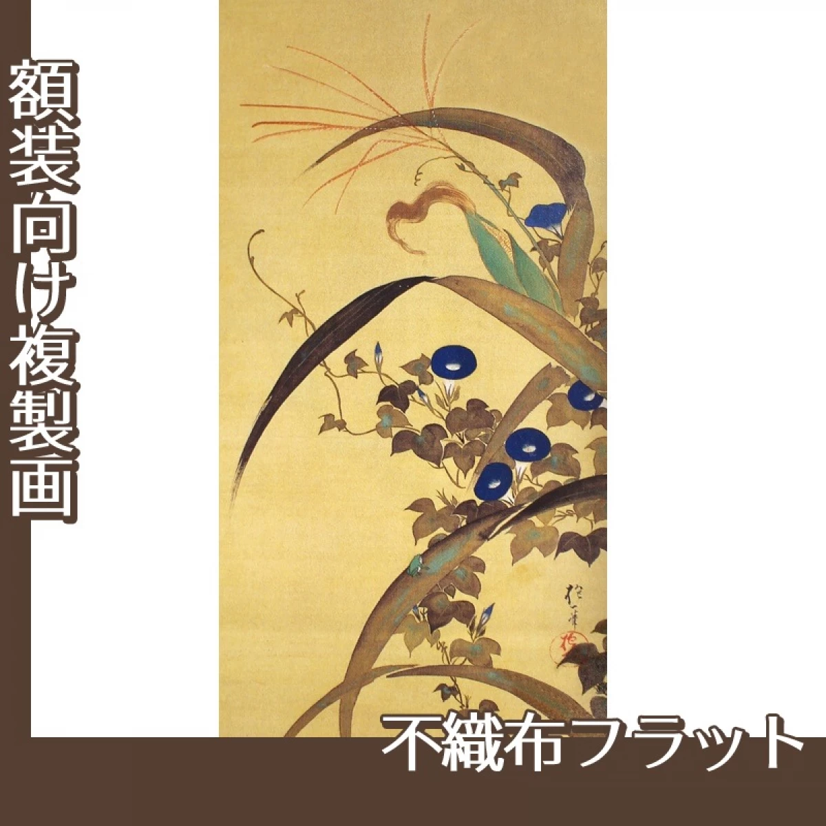 酒井抱一「十二ヶ月花鳥図(七月玉葡蜀黍朝顔に青蛙図)」【複製画:不織布フラット100g】