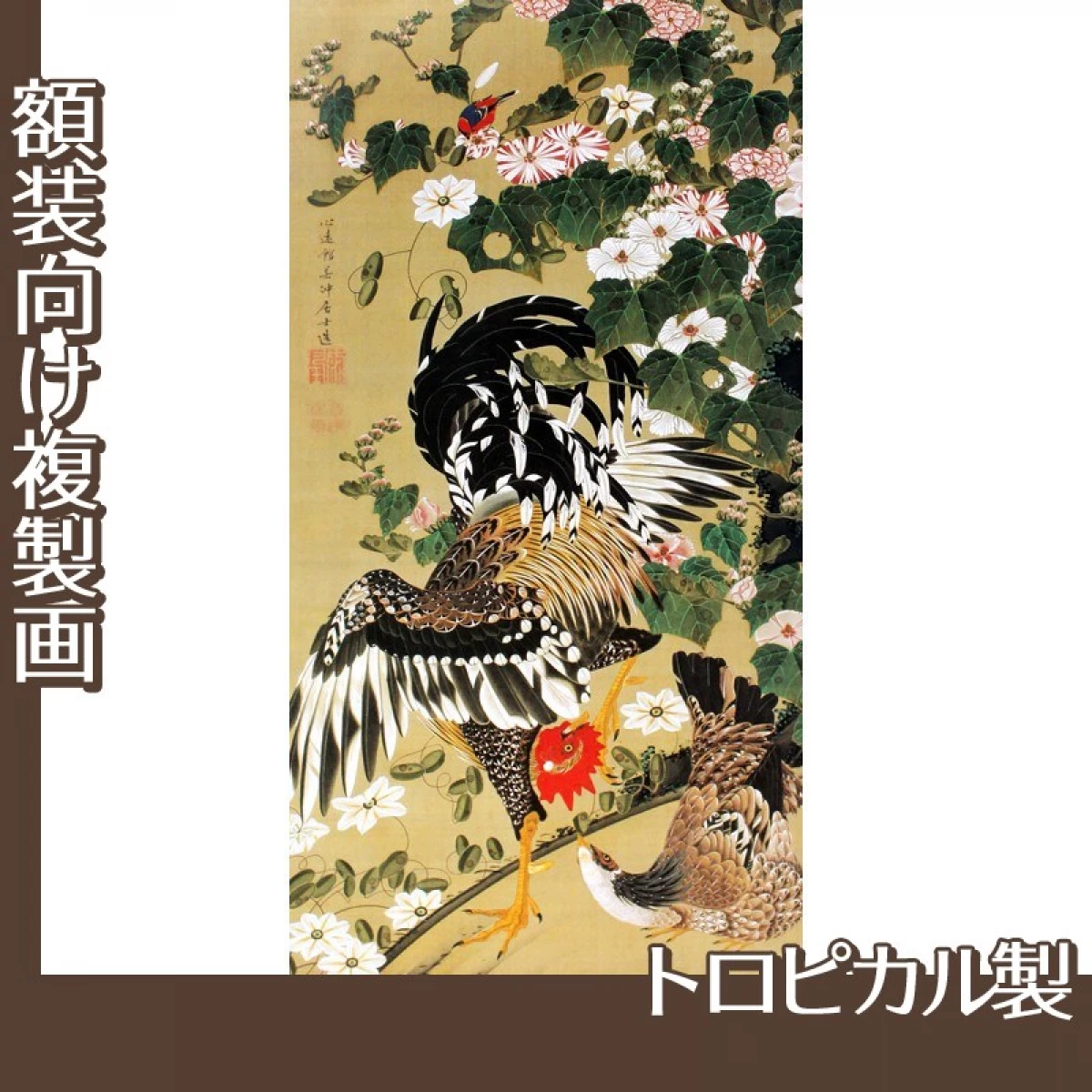 伊藤若冲「芙蓉双鶏図」【複製画:トロピカル】