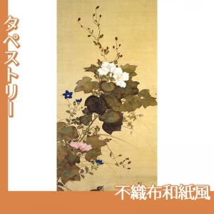 酒井抱一「十二ヶ月花鳥図(八月芙蓉に鶉)」【タペストリー:不織布和紙風】