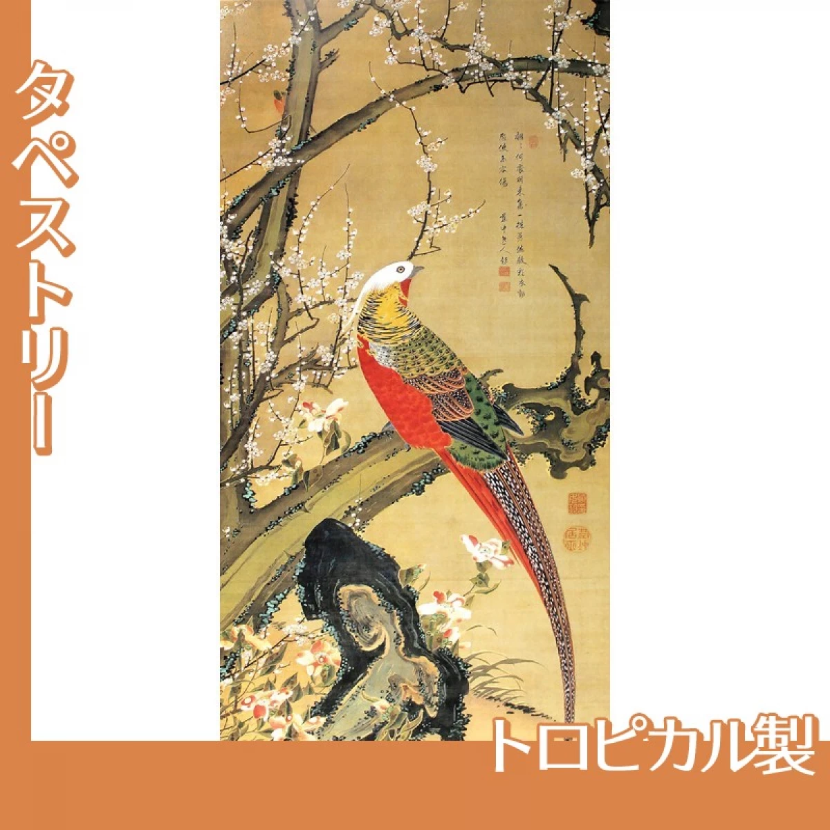 伊藤若冲「白梅錦鶏図」【タペストリー:トロピカル】