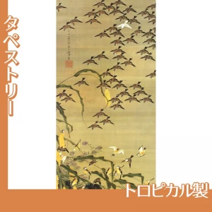 伊藤若冲「秋塘群雀図」【タペストリー:トロピカル】