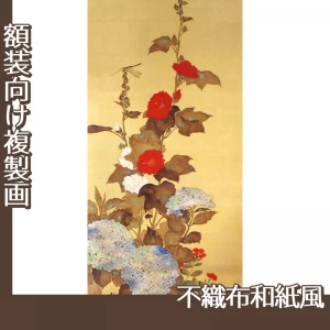 酒井抱一「十二ヶ月花鳥図(六月立葵紫陽花に蜻蛉図)」【複製画:不織布和紙風】